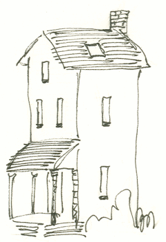 Sketch of the tall yellow house in Peterborough